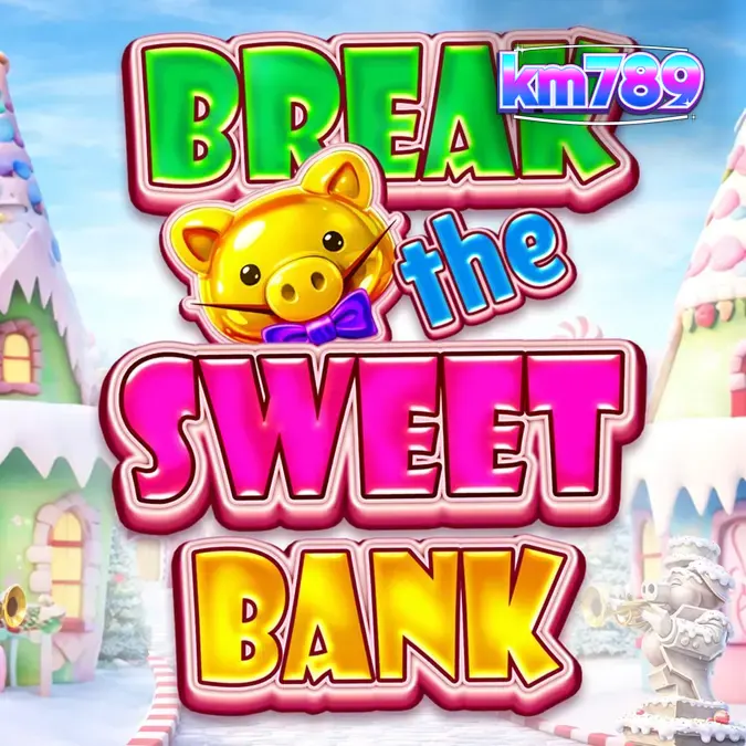 Tampilan visual penuh warna dari slot Break the Sweet Bank dengan simbol permen dan celengan babi.
